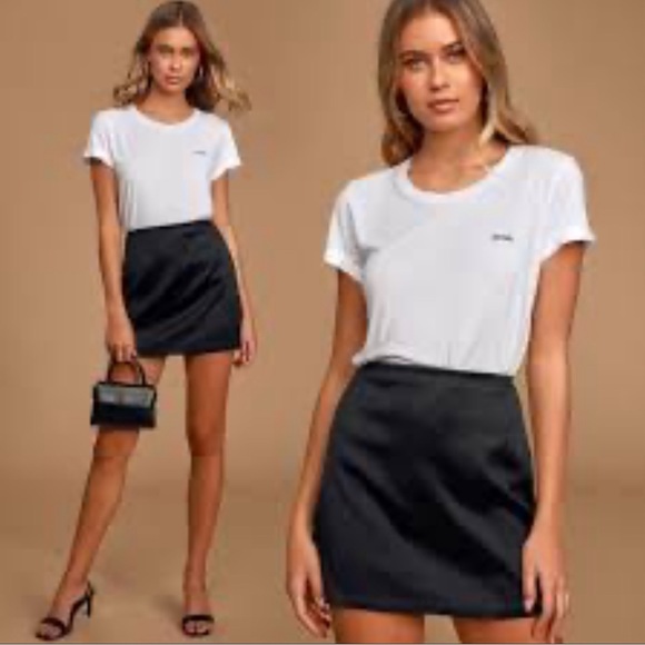 LULU’S SATIN BLACK STRETCH MINI SKIRT - Picture 8 of 8